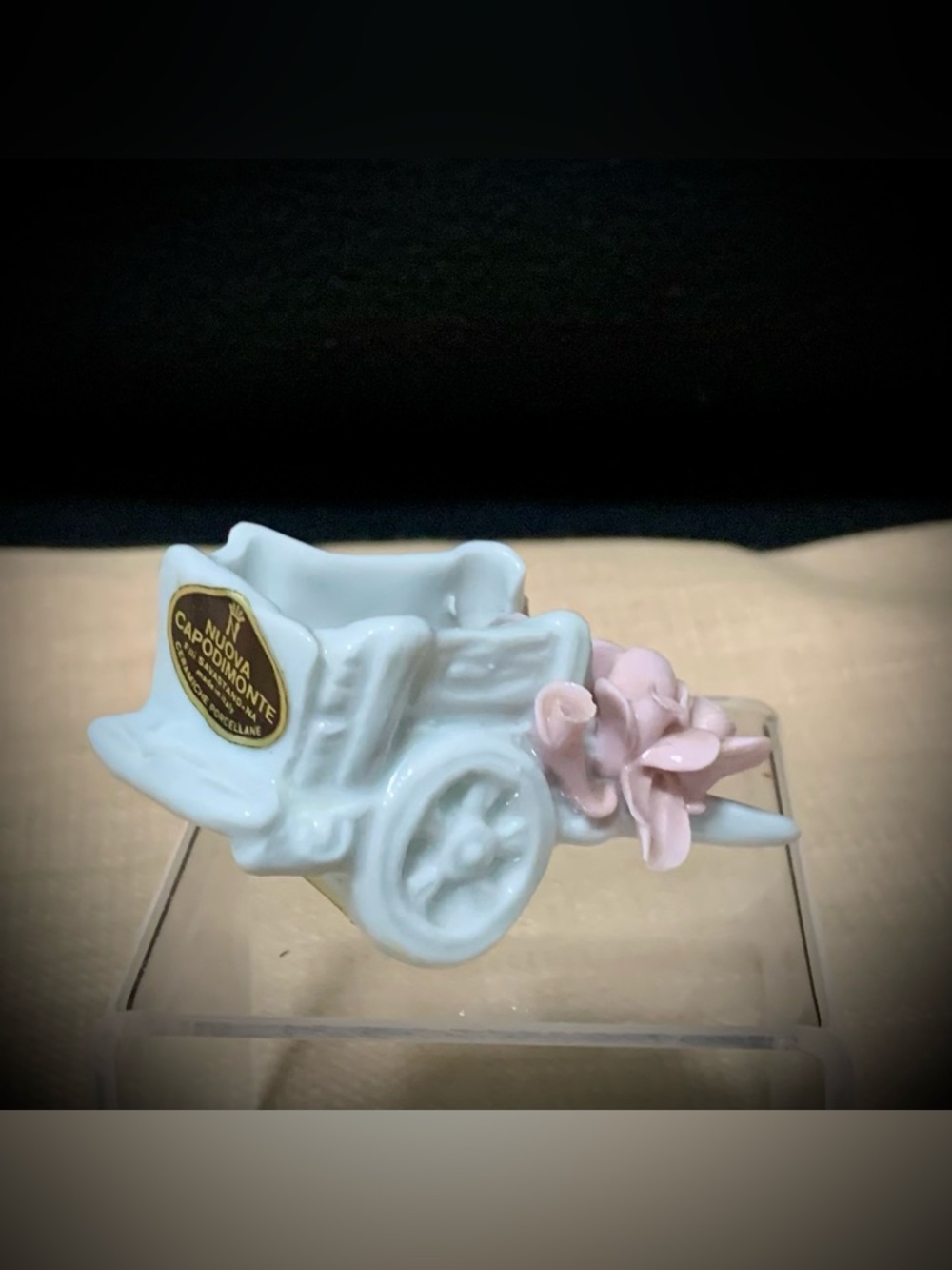 💗Vintage Nuova Capodimonte Italy Miniature Floral Wheelbarrow Cart
